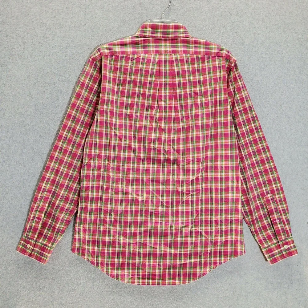 Ralph Lauren Men Button Up Medium Pink Plaid Custom Fit Tartan Long Sleeve